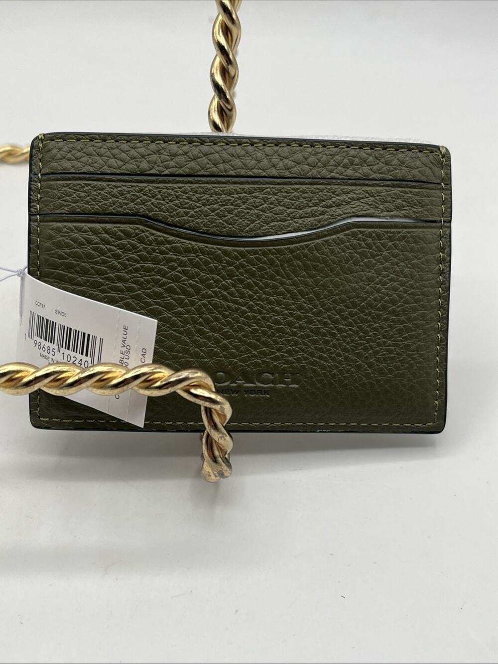 Coach CCF97 Card Case With Money Clip Leather Olive Green NWT